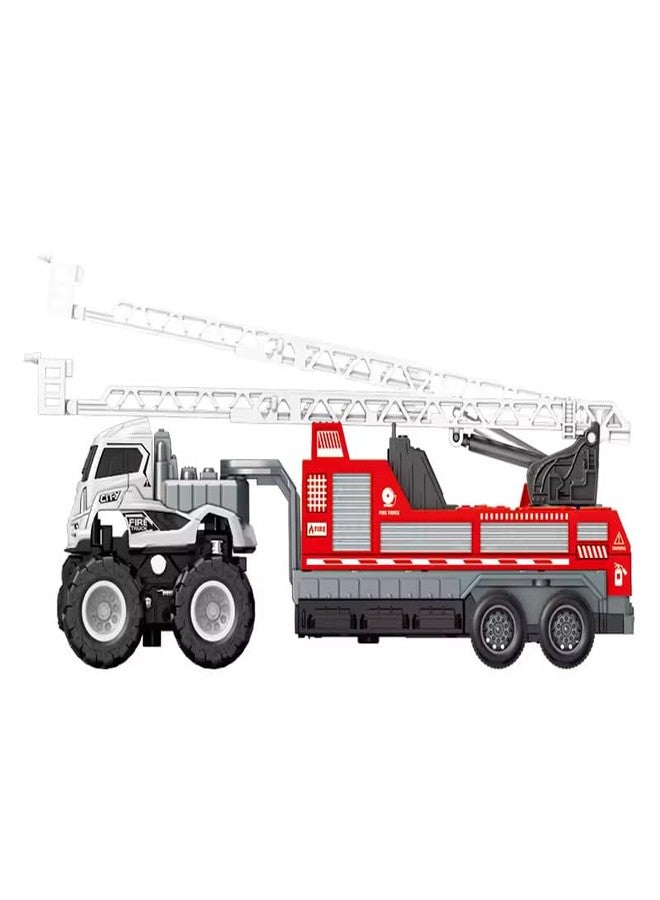 SHIPEASE مجموعة ألعاب شاحنة إطفاء وإنقاذ تعمل بالاحتكاك من SHIPEASE مع سلم دوار، نموذج من سبيكة مصبوبة، ألعاب شاحنة إطفاء وإنقاذ للأطفال، هدية للأولاد والبنات، مركبة سحب للخلف (متعددة الألوان، عبوة من قطعة واحدة) - Image 4